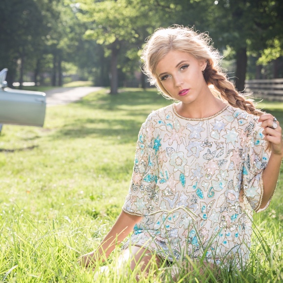 SOLD - 80's Sequin Floral Top