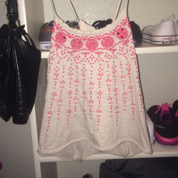 Tan tank top with pink detail