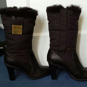 Calvin Klein: chocolate brown high-heeled boots