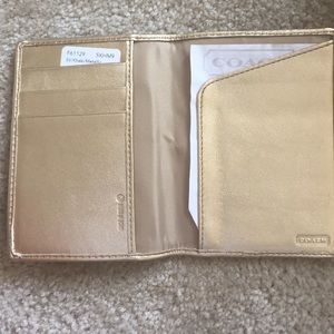 Coach passport holder brown  gold trimming