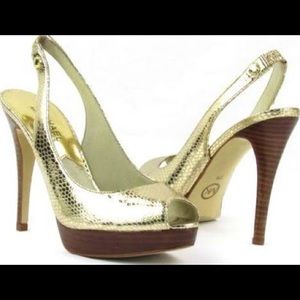 Michael Kors Snake Embossed Gold Slingbacks