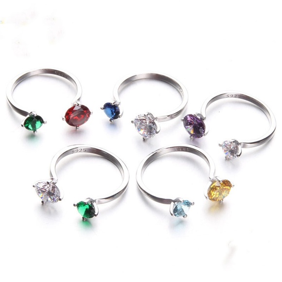 .925 Sterling Silver Set of 5 Multicolor rings! - Picture 3 of 4