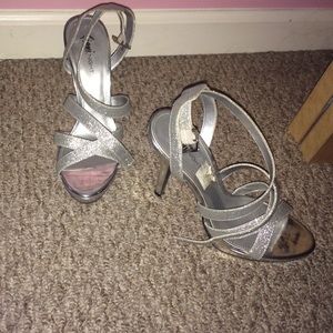 silver sparkly strappy heels