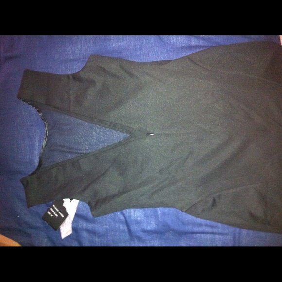 Black mini dress! Mesh vneck front and sides
