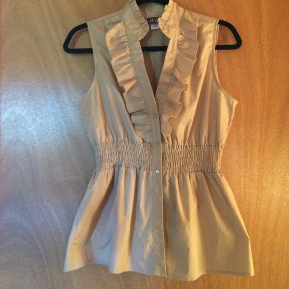 Elastic Waist Sleeveless Blouse w ruffled collar M