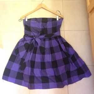 Purple and Black Plaid Strapless Dress