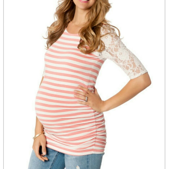 Jessica simpson coral stripe lace sleeve top