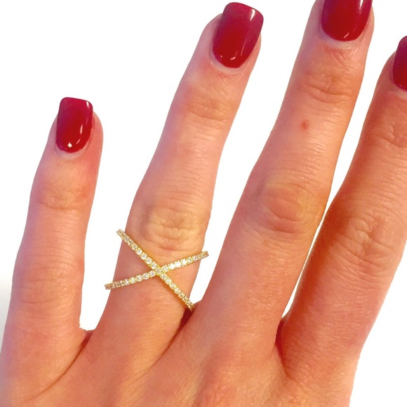 Boutique Jewelry - Paved Stones Gold X Ring