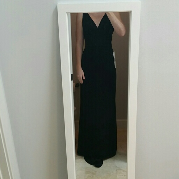 NWT black gown with intricate bodice beading