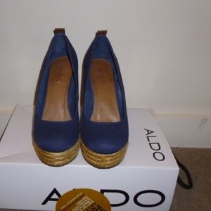 Aldo Drewell Navy Canvas Wedges