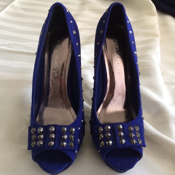 Metallic Studded Royal Blue Peep-toe Stilettos