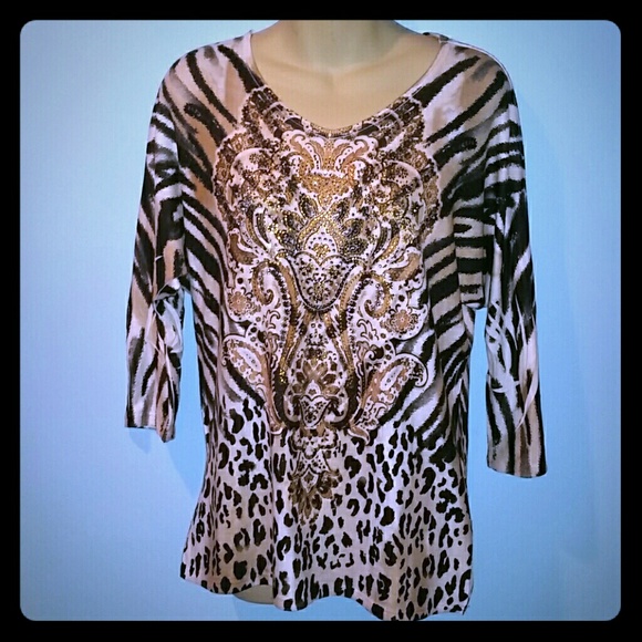 Animal print and rhinestones tunic top