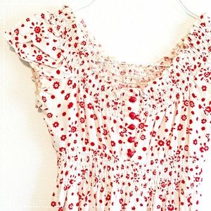 White & Red Floral Print Babydoll Top