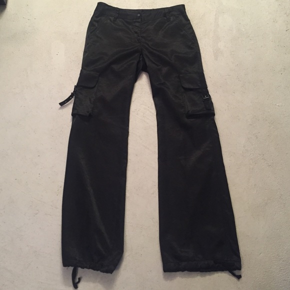 Black satin cargo pants
