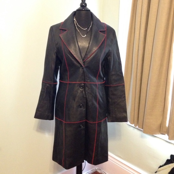 Thigh length faux leather jacket