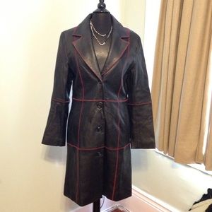 Thigh length faux leather jacket