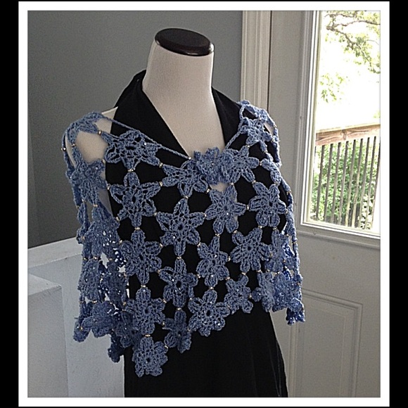 Unique handmade crochet shawl swavoski beads
