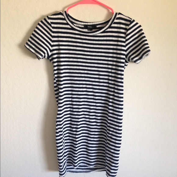 Navy Blue and White Stripe Bodycon Dress