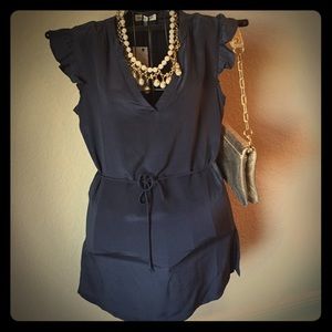 Amour Vert navy flutter sleeve dress