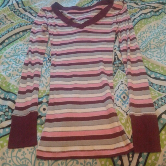 Grey, pink, maroon,and white stipped long sleve