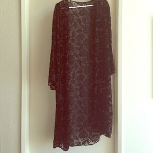 Velvet lace black kimono
