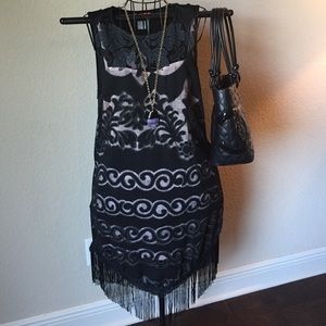 Black lace fringe dress