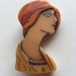 Vintage Bakelite Flapper Girl Brooch