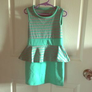 Peplum Turquoise & Gray Girls dress