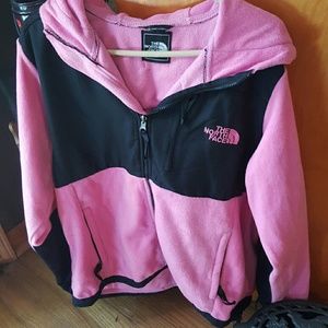 Pink and black Northface fleece hoodie. 2xl