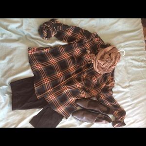 Sheer plaid top with fall colors.