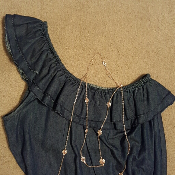 Denim One Shoulder Romper - Picture 2 of 4