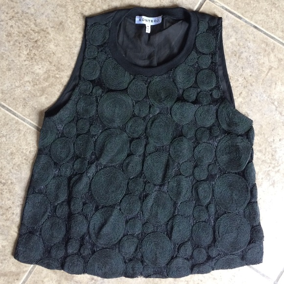 Black Hemp Woven Circle Design Top