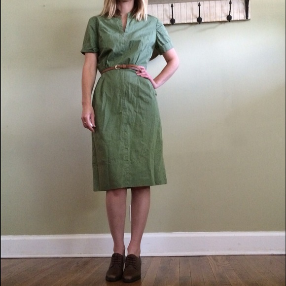 Sz M Mad Men Green Stripped Shift