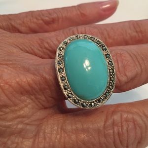Beautiful blue turquoise marcasite ring