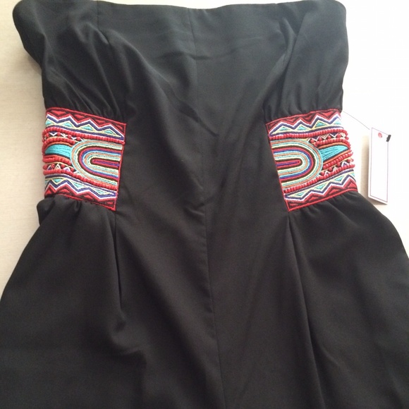 Bisou Bisou Black Romper with Tribal Beading. NWT
