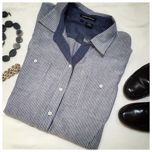 Chambray blue striped button down.