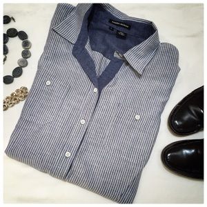 Chambray blue striped button down.