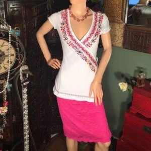 JWLA by Johnny Was Embroidered Wrap Tee