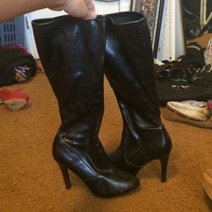 Tall black pleather heel boots