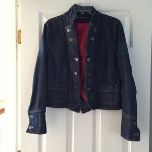 Military-Style Cropped Jean Jacket