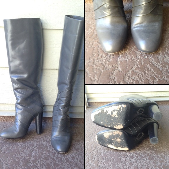 Elie Tahari grey leather knee high boots - Picture 2 of 4