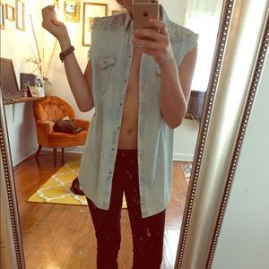 Denim cut off blouse