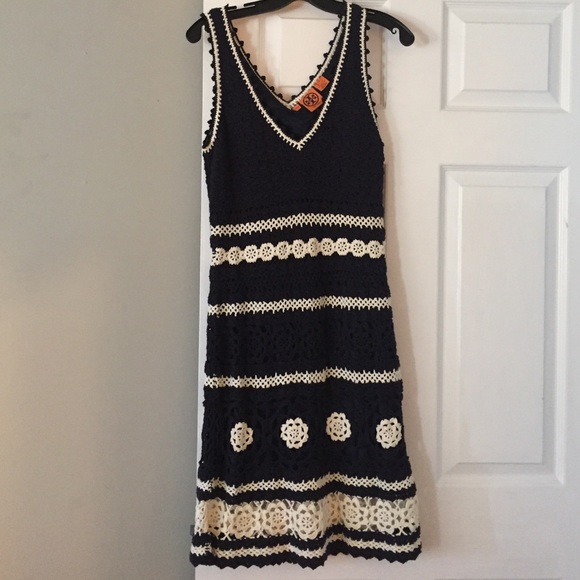 Navy and white crochet Tory dress