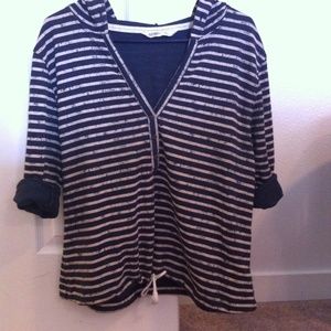 Blue & beige striped hooded sweatshirt