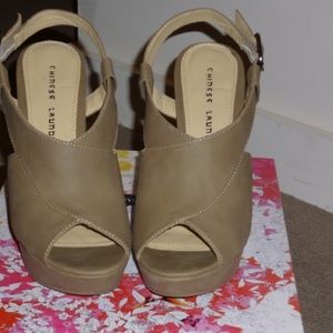 Chinese Laundry Slingback Wedge in tan