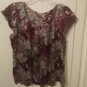 Cranberry, Black & White Paisley Top