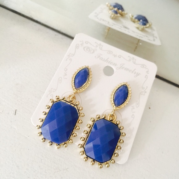 Navy Blue Staple Dangle Earrings