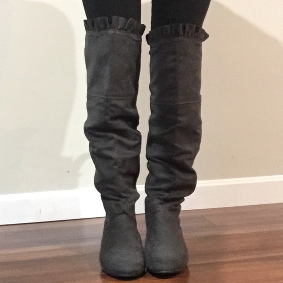 Gray Knee-High Boots