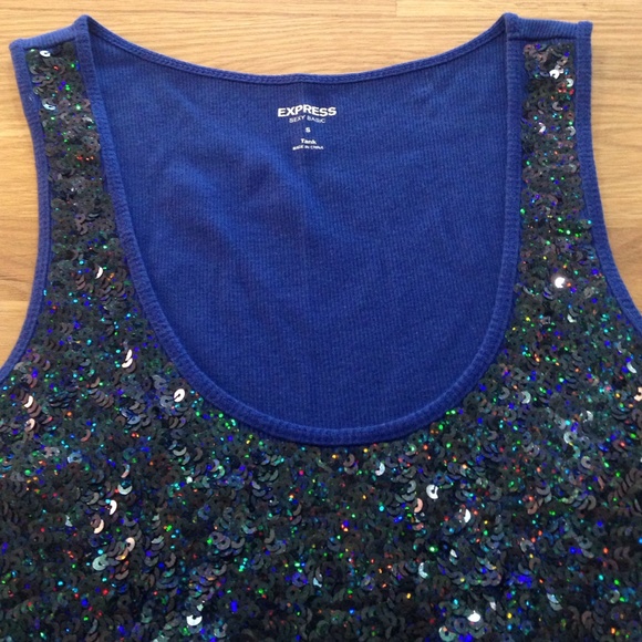 [[[SOLD]]] Express Small Blue Sequin-Front Tank - Picture 4 of 4