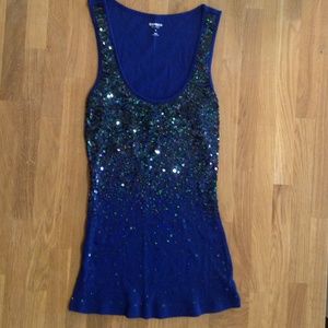 [[[SOLD]]] Express Small Blue Sequin-Front Tank